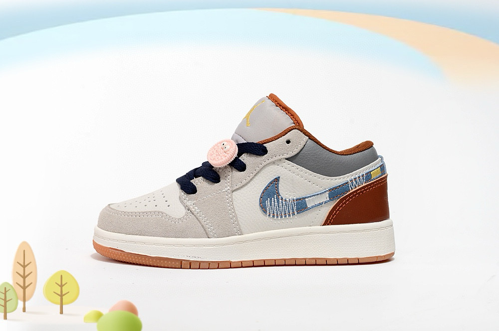 Youth Running Weapon Air Jordan 1 White/Cream/Grey Shoes 0700